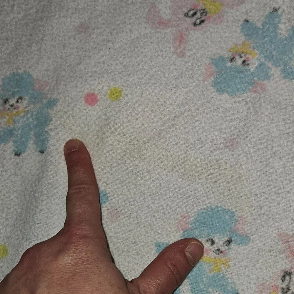 3 VTG Receiving Blankets Lot Blue Sheep Lambs Pink Bunny Rabbits Polka Dot
